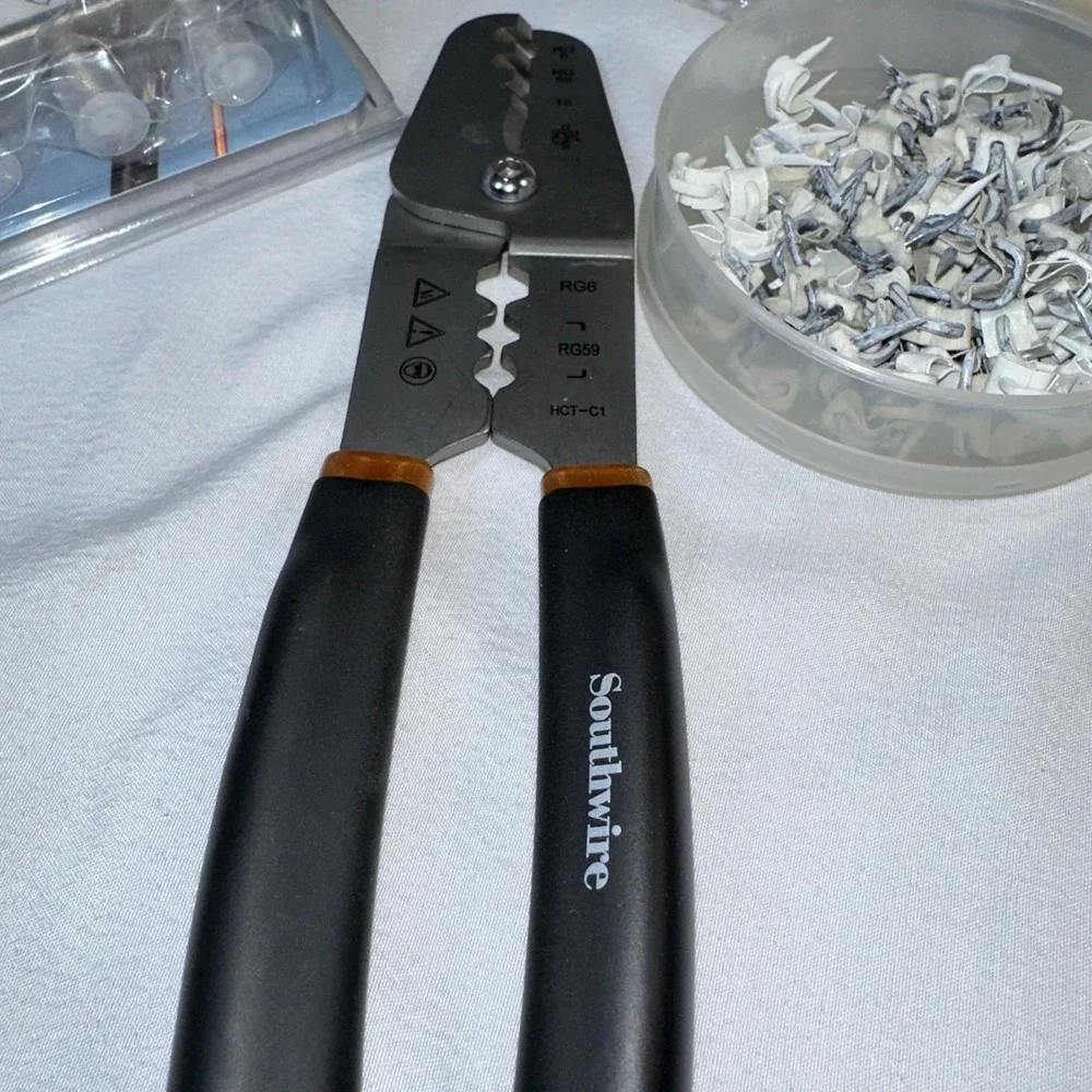 Lot Of Cable Installation Equipment : Crimps, Cable, Splitters, Wall Plates+
